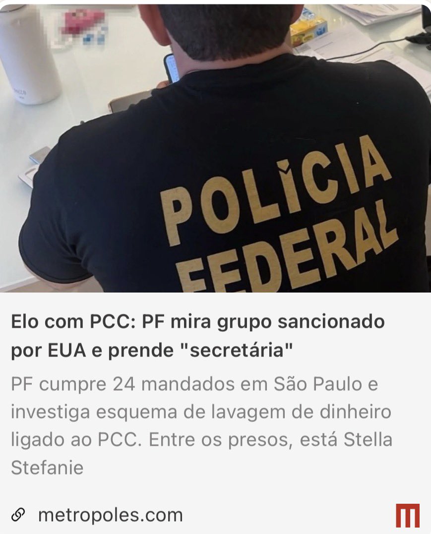 JeffreyChiquini's tweet photo. Ué, o chefe da PF tinha dito que os EUA estavam errados, que os brasileiros sancionados por Trump não tinham vínculo com o PCC.

Isso é o resultado de termos um chefe da PF nomeado pelo Lula. Hoje é uma PF sem comando e rachada. Uma ala séria ainda tenta, milagrosamente, combater a criminalidade.

Enquanto as instituições não tiverem independência, não há como falar em Estado Democrático de Direito.