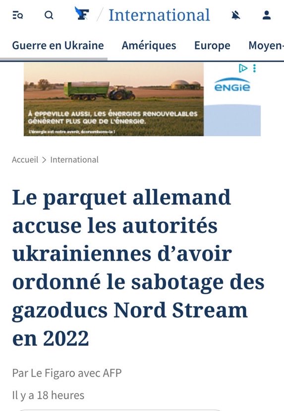 haasoliviercha1's tweet photo. ❓Nord stream, L’Ukraine impliquée❓
Situation cocasse et singulière ‼️L’Ukraine pourrait bien être condamnée à l’issu du procès qui se déroulera Allemagne. 
le coût de la remise en état de ces deux « nord stream » auquel il y aura lieu de rajouter les dommages et intérêts sera astronomique. 
Sachant que l’UE subvient financièrement aux besoins de l’Ukraine et que les deux plus importants contributeurs sont bien l’Allemagne et la France, est-ce à dire que nous devrons encore mettre la main à la poche pour réparer les dégâts causés par les autorités ukrainiennes ❓😱