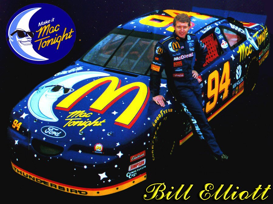 nascarman_rr's tweet photo. On this date in 1997, Bill Elliott unveiled his McDonald's Mac Tonight scheme, intended to be driven in races at night https://t.co/ztlIrWgrR9