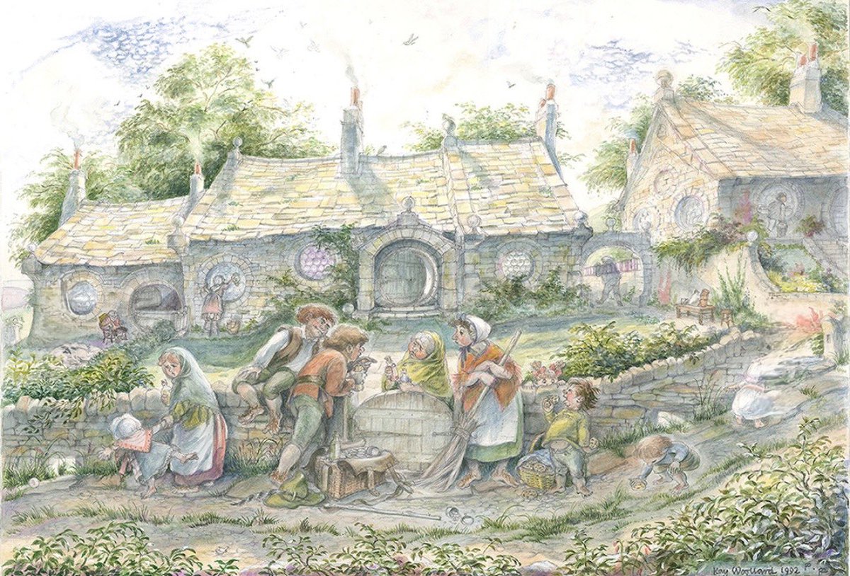 TolkienWorldG's tweet photo. Born on this day in 1924, Kay Woollard (1924–2008) was a British artist best known to Tolkien fans under the pen name Dora Baggins.

Her distinctive illustrations appeared in publications including Amon Hen and Beyond Bree, where her warm, characterful depictions of the Shire and its Hobbits became beloved by generations of readers. 

Just some of her artwork: