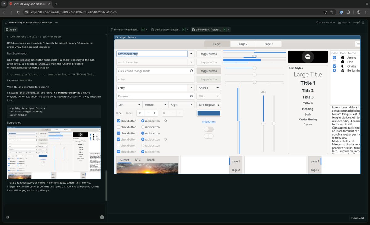 What can you do in an @AmpCode orb? Run a headless Wayland session ...