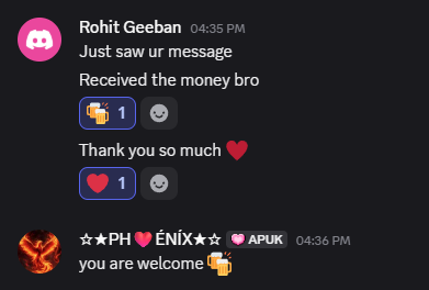 phoenix_apuk's tweet photo. @APUKCR @RohitGeeban is the Mini pass giveaway winner! since Mini pass can't be gifted, the money was transferred to him. Congrats mate 💐❤️ https://t.co/F5BLG4UyrF