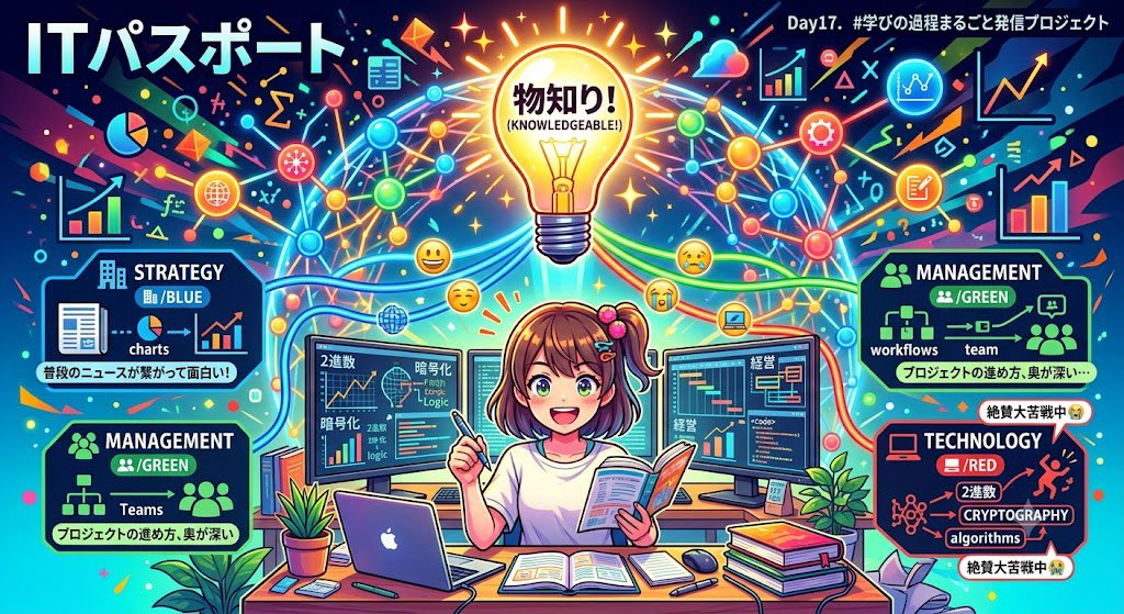 WeGrow_official's tweet photo. 📱～Day17.～  皆様こんにちは！ 今回は
   #学びの過程まるごと発信プロジェクト
の本日のレポートをポストします！！ 

ITパスポートって、3つの分野（ストラテジ、マネジメント、テクノロジ）から出題されるのですが、17日目の今、それぞれの印象が私の中で勝手に固まってきました。

•🏢 ストラテジ（経営）： 普段のニュースが繋がって面白い！わかる感覚！

•👥 マネジメント（管理）： プロジェクトの進め方、奥が深い…学び！

•💻 テクノロジ（技術）： 2進数とか暗号化とか、絶賛大苦戦中😭

どの分野も満遍なく基準点をクリアしないといけないのが、この試験のリアルな難しさだと実感しています。バランスよく点数を取るコツ、募集中です！

#ITパスポート