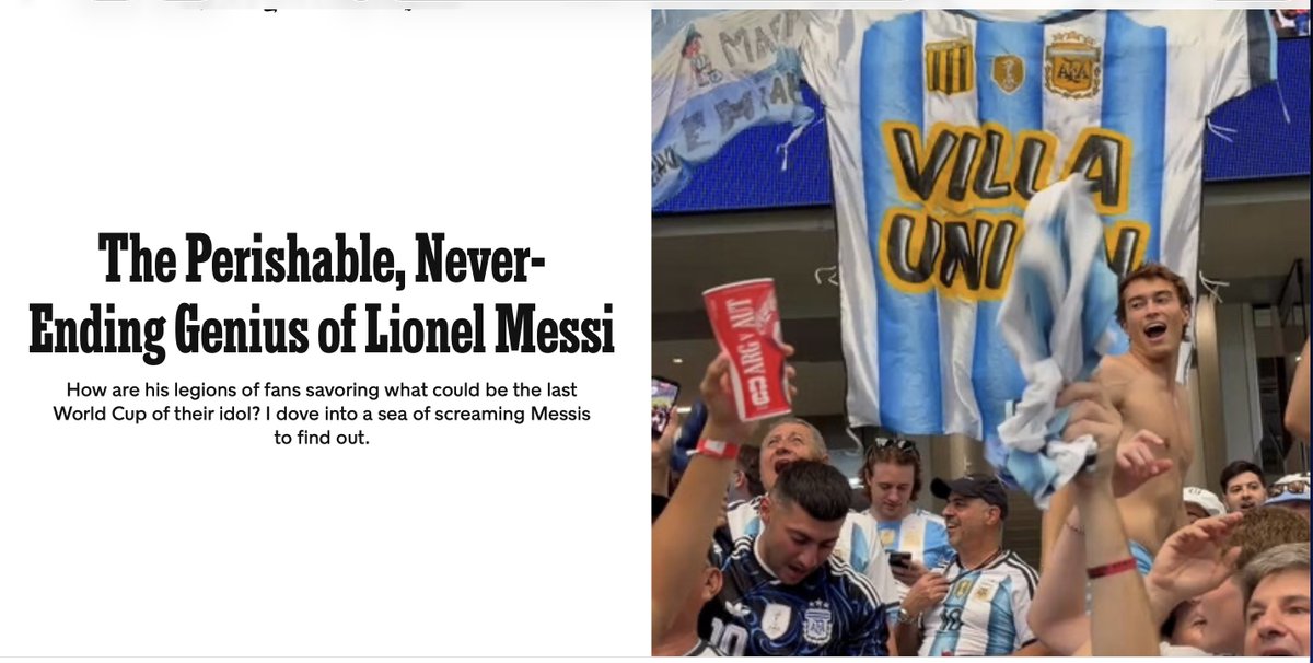 TommyBarbanBA's tweet photo. La mejor (la más bella) nota sobre Messi y los hinchas argentinos es ésta, que escribió Sam Anderson en el New York Times hoy (https://t.co/g78F56nhDn):
"... I saw more Messi than I ever could have imagined. Across the city, baking in the Texas sun, countless people were walking around in Messi jerseys: the black No. 10 over Argentina’s blue and white stripes.
Over the course of a week, I saw baby Messis, elderly Messis and pregnant Messis. I saw Messis on motorcycles and Messis in wheelchairs. Messis kissing and Messis fighting. I saw a bald Messi with his head painted blue. Every morning, in the breakfast room at my hotel, I had to squeeze past a crowd of Messis huddled around the waffle machine, waiting for hot waffles in the shape of Texas. I saw Messis wearing Messi jerseys waiting in line to buy more Messi jerseys. I saw one Messi playing an electric guitar. At the Dallas Museum of Art, I saw a Messi looking at Impressionist paintings... I’ve been around intense sports fandom before: playoffs, elimination games, championship parades. But I’ve never seen anything like this..."