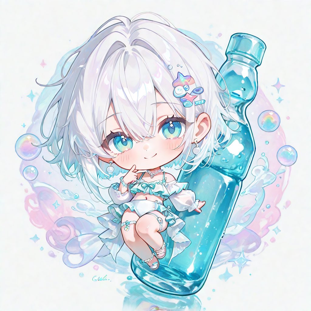 mg_v0id's tweet photo. チビバージョンの水着ラムネちゃんと

着ぐるみバージョン‼️‼️
着ぐるみはふわふわ雲のくまをイメージ🌈 https://t.co/2nmBcoyQvx