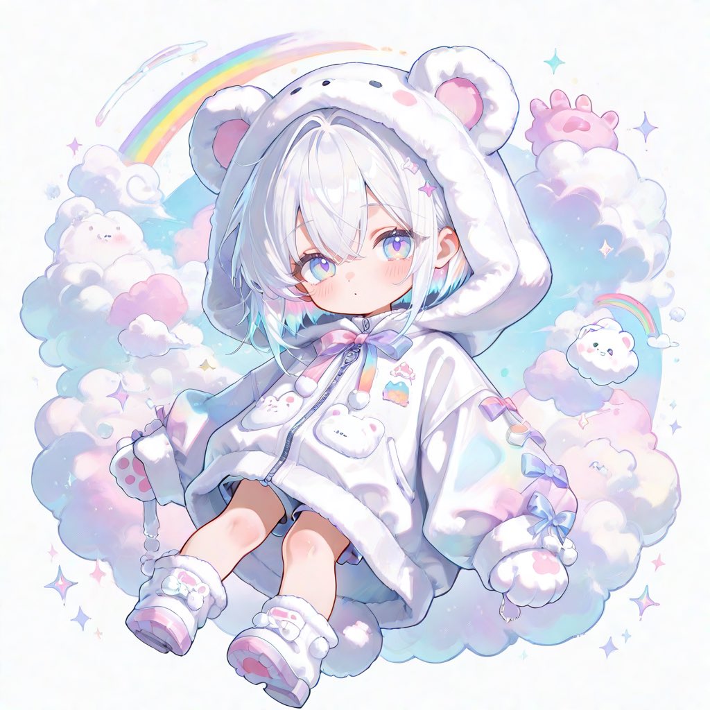 mg_v0id's tweet photo. チビバージョンの水着ラムネちゃんと

着ぐるみバージョン‼️‼️
着ぐるみはふわふわ雲のくまをイメージ🌈 https://t.co/2nmBcoyQvx
