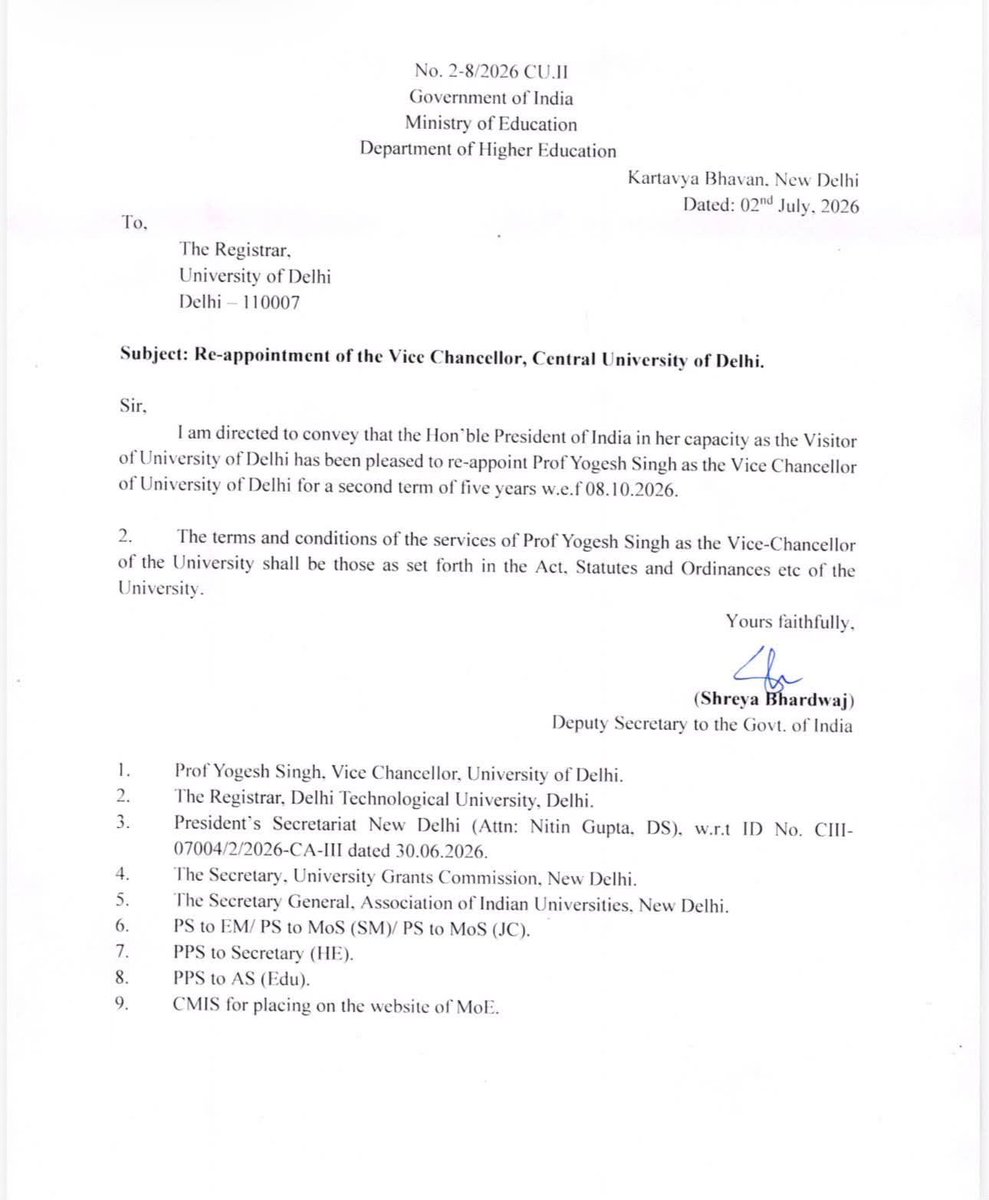 Dranjanisinghdu's tweet photo. दिल्ली विश्वविद्यालय के कुलपति (Vice Chancellor) के रूप में आपकी पुनर्नियुक्ति होने पर आपको हार्दिक बधाई और ढेर सारी शुभकामनाएं!
आपके पि��ले कार्यकाल में विश्वविद्यालय ने अकादमिक, अनुसंधान और प्रशासनिक स्तर पर अभूतपूर्व प्रगति की है। https://t.co/xmE4J6f33o