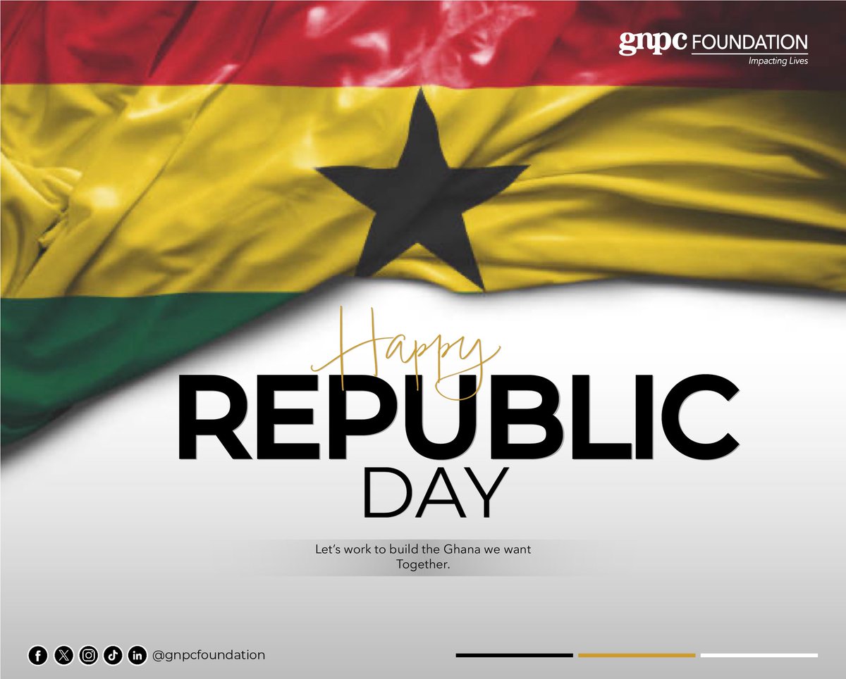 GNPCFoundation's tweet photo. On this Republic Day, we proudly celebrate the enduring spirit of our nation and the values of freedom, unity, and good governance that continue to shape our future.

As we reflect on how far Ghana has come, let us renew our commitment…

Details here👇👇

https://t.co/yeN6b2mhCE https://t.co/D437l6w3eg