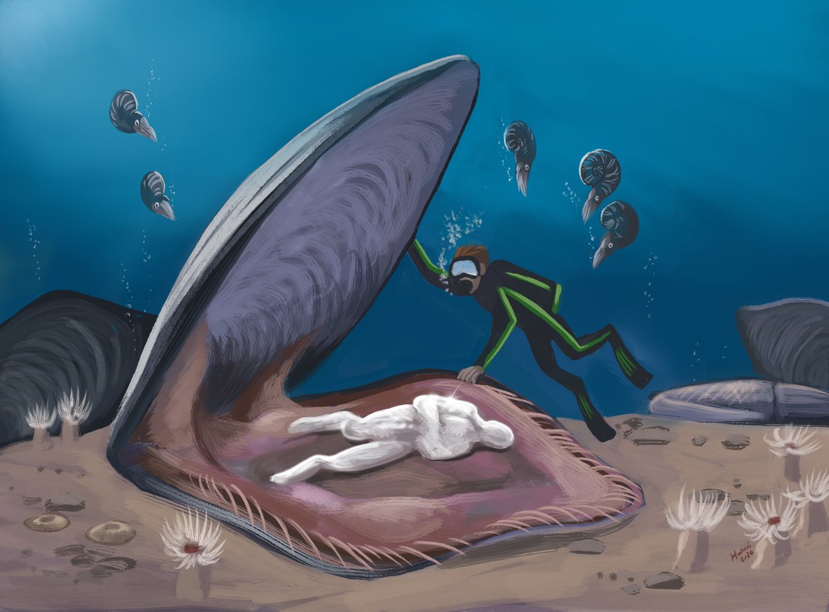 HodariNundu's tweet photo. Don´t you hate it when you time travel and ur buddy gets stuck inside a giant clam and gets turned into a pearl shaped like a Pompeii victim and u realize ur rich but would be in bad taste to sell him on the black market and ur conflicted and ammonites seem to be judging u and... https://t.co/WqsycxOg3M