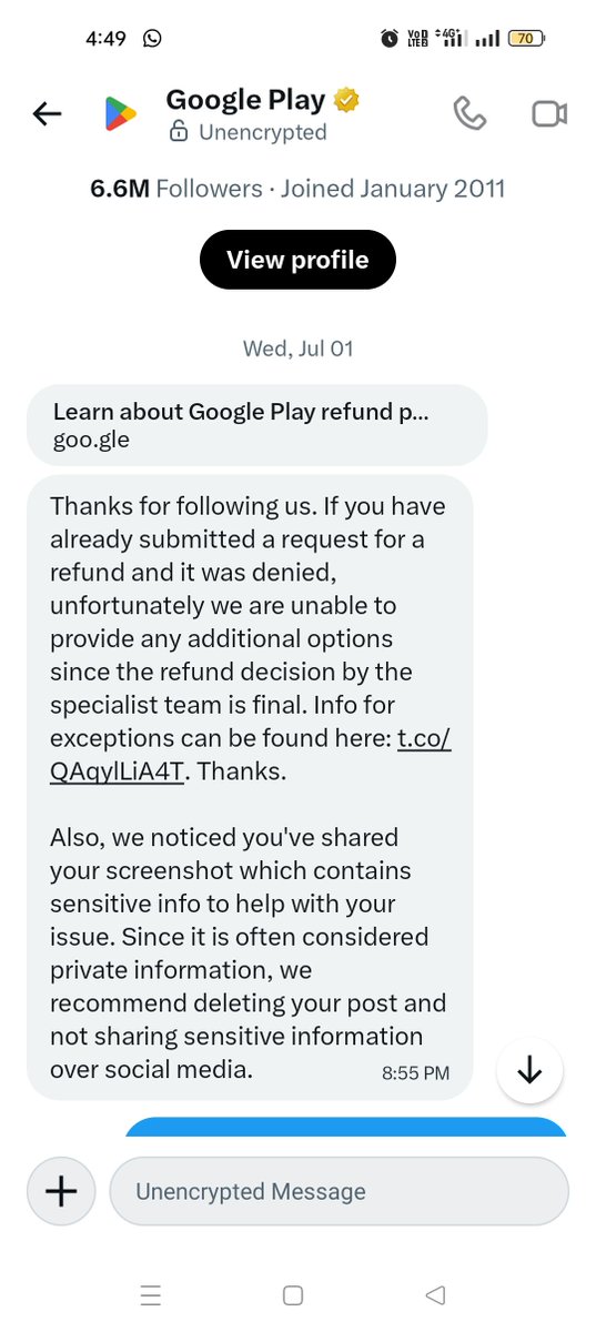 truthby_public's tweet photo. Refund not received, scam and fraud with big companies,cus is not impt for  Google play, instagram, twitter
3-4 days still pending, customer Denial to response , false information, @GooglePlay @Meta @Instagram @twitter @aubankindia https://t.co/x1dMBVInTP