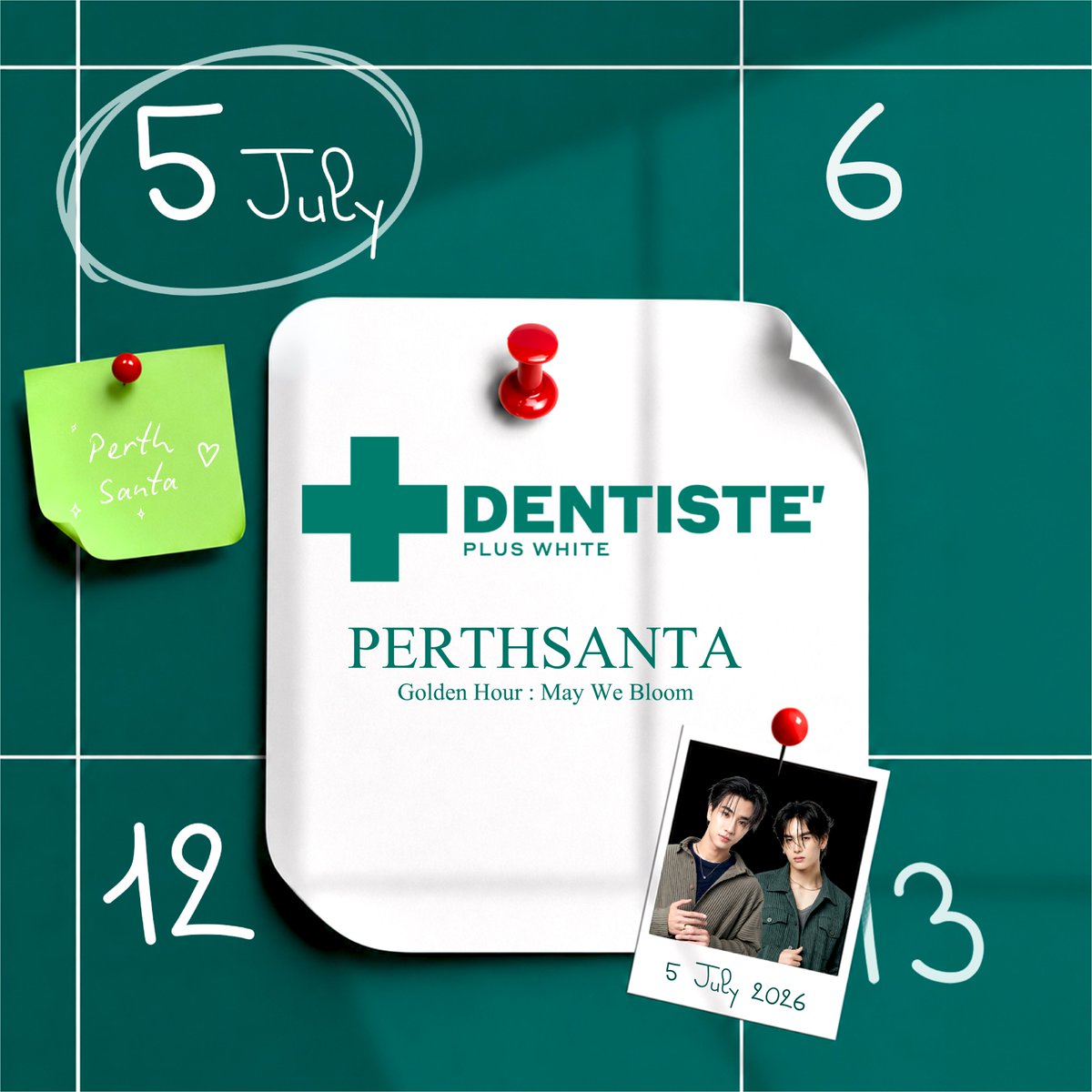 Dentiste_X's tweet photo. 🌿 อีกไม่กี่วันก็จะได้เจอกันแล้ว...

เตรียมรอยยิ้ม กล้องถ่ายรูป และหัวใจที่พร้อมเบ่งบาน 💚
แล้วมาสร้างความทรงจำดี ๆ ไปด้วยกันกับ PerthSanta ในงาน
✨ Golden Hour : May We Bloom ✨

📅 5 July 2026
อย่าลืมเช็กสิ่งที่ต้องเตรียมก่อนเข้างานกันนะคะ

#Dentiste #DentistexPerthSanta #PerthSantaGoldenHour