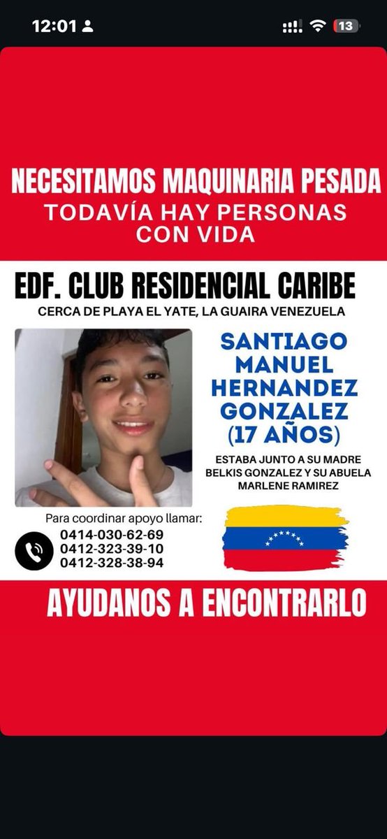 ReporteYa's tweet photo. #3Jul #LaGuaira #Terremoto #Desaparecido 
Piden ayuda para encontrar a Santiago Manuel de 17 años. - soypetitygarcia https://t.co/7PGWw7mfBV
