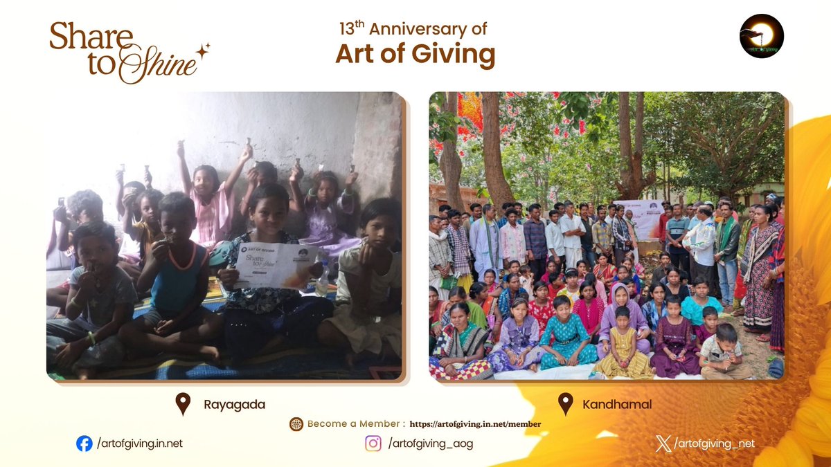 artofgiving_net's tweet photo. Marking the 13th International Day of Art of Giving, Mr. Asutosh Kumar Sahu, Mr. Bhaskar Pradhan, Ms. Dharmista Munda, Mr. Trinath Kanhar, Ms. Baisakhi Das, Mr. Kanhu Charan Sethi, Ms. Subera Kanhar, Mr. Kartika Dandasena, Ms. Dharitri Bhoi, Mr. Srimanta Kanhar, Ms. Shakuntala Hansdah, Ms. Shailaja Kumari Mahalik, Mr. Bhubnesh Naik, Ms. Bijaya Bagh, Ms. Gayatri Samel, Mr. Pulin Soren, Ms. Sonali Majhi, Mr. Sadhucharan Majhi, Mr. Ajay Kishan, Ms. Dipti Lakra joined the “Share to Shine” movement at Balasore, Kandhamal, Rayagada, Khordha, Kalahandi, Sambalpur, Mayurbhanj, Keonjhar, Jharsuguda, and Sundargarh, where simple gestures of sharing created meaningful moments of joy and connection. The initiative beautifully reflected the spirit of generosity and collective well-being.