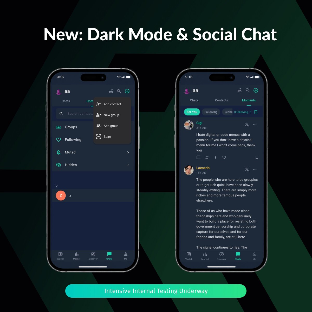 naboxwallet's tweet photo. A new way to experience Nabox is on the horizon.

🌙 Dark Mode. 
💬 Social Chat. 
✨ A smoother, more connected Web3 journey.

Intensive internal testing is underway. Stay tuned. 💚 https://t.co/pNXjIlNqvD