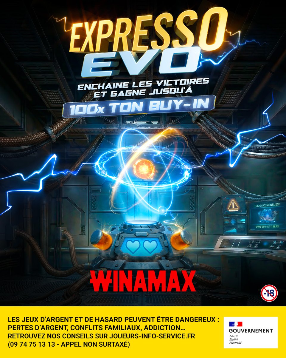 Winamax's tweet photo. ⚛️ Expresso Evo est déjà de retour et cette fois les gains commencent dès 2 wins !

🎁 Selon toi, quelle série de victoires est impossible à égaler ? 3x3 tickets Expresso 5 € à gagner.

✍️ Ta réponse + RT + Like + Follow et ton pseudo Winamax.