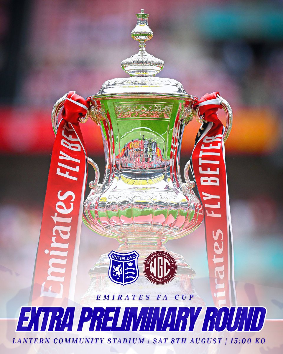 EnfieldFC's tweet photo. ✅ CONFIRMED: The E's will host Welwyn Garden City at the Lantern Community Stadium in the Emirates FA Cup Extra Preliminary Round. The winner of this tie will be away to Hashtag United in the Preliminary Round.

#WeAreTheEs https://t.co/7B1PCTC08S