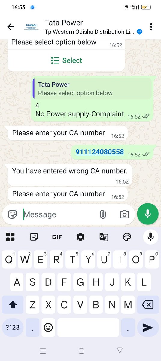 HotaJanaki's tweet photo. The WhatsApp Number of Tata Is not working as the Consumer Number 911124080558 is not showing for my Complaint for No power Supply.  Please assist. @TPWesternOdisha https://t.co/Nxi8aQV9x7