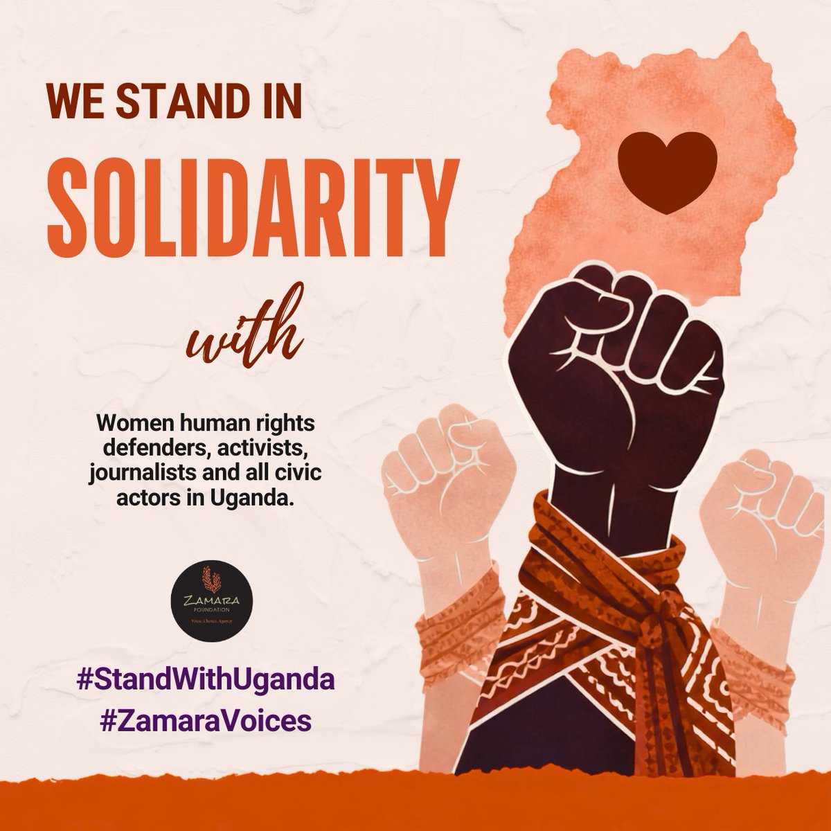 Zamara_fdn's tweet photo. @Zamara_fdn stands in solidarity with the people of Uganda and condemns the escalating repression against those exercising their fundamental rights and freedoms.

We reject the normalisation of fear, intimidation, and violence as tools of governance. Silence in the face of repression only emboldens impunity.

We stand with all Ugandans in affirming that Uganda belongs to its people, and that its future must be built on justice, freedom, accountability, dignity, constitutionalism, and the full and equal participation of everyone.

#StandWithUganda #ZamaraVoices