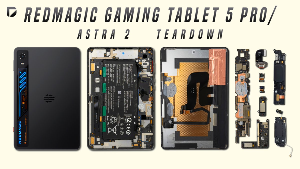 Techtaclee's tweet photo. New Video: RedMagic Gaming Tablet 5 Pro/Astra 2 TEARDOWN (Disassembly) - See What's inside this Gaming Tablet!
.
Video Link: https://t.co/h71kfXgqNK
.
#RedMagicGamingTablet5Pro #Teardown #TearDxn #RedMagicAstra2 #RedMagic https://t.co/QpCufm0Zqh