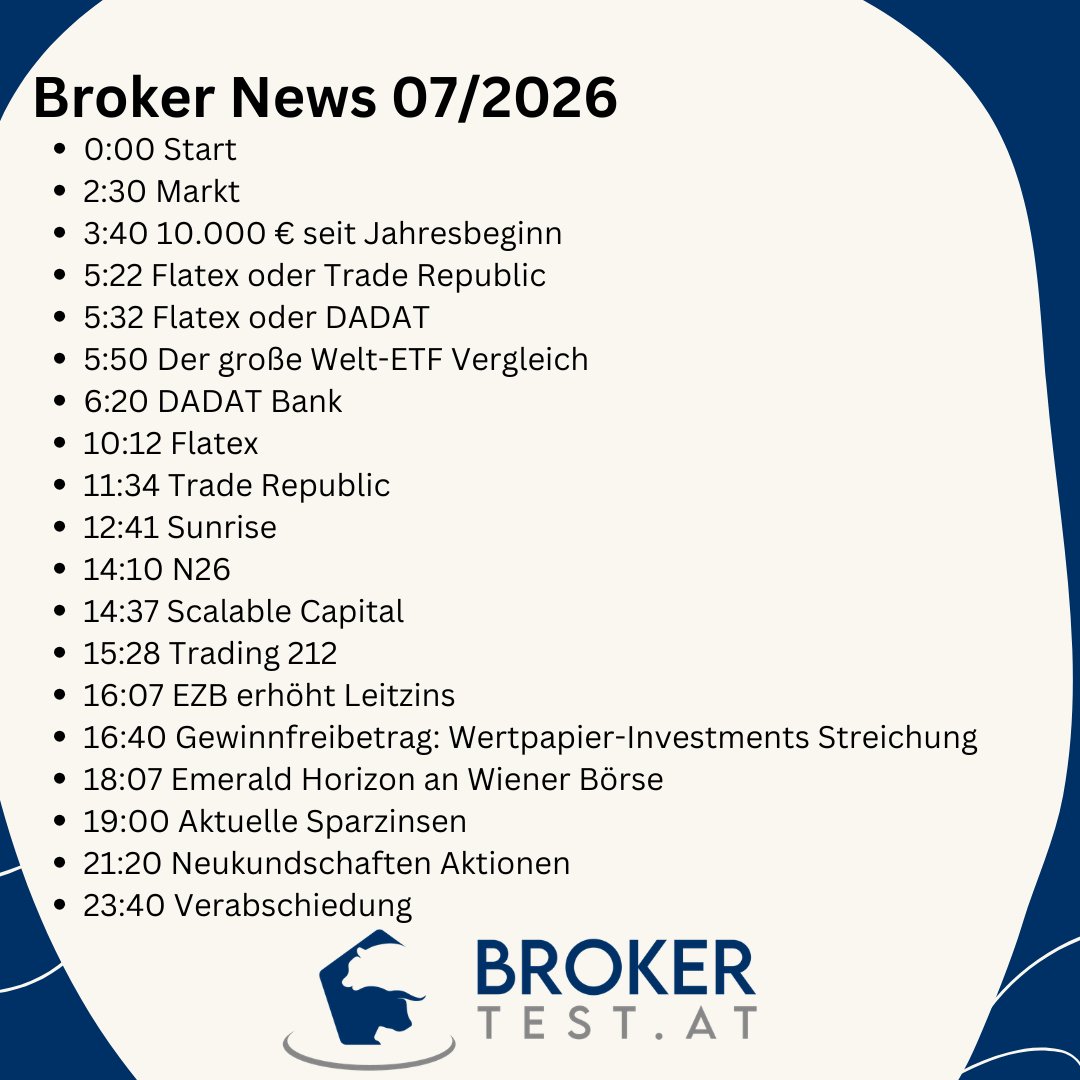 brokertest_at's tweet photo. Die Broker News für den Juli 2026 für uns hier in Österreich sind da!

Es gibt News zu DADAT, Flatex, Trade Republic, Sunrise und viele andere Themen wie die aktuellen Sparzinsen.

https://t.co/4CwR6p2BKN

#flatex #traderepublic #sunrise #dadat #sparzinsen #broker https://t.co/DmwioMOEvS
