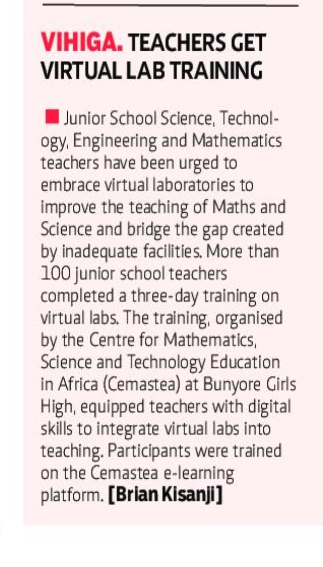 CemasteaKenya's tweet photo. Junior School Teachers trained on Virtual Labs.

Click the links below for more:

Kisumu
https://t.co/J6VzhHAz8g

https://t.co/UJWM9DJJ6u

https://t.co/31skyHfYSD

https://t.co/LEBrDMHEm4

Busia
https://t.co/LYjVk5fj6O

Vihiga 
https://t.co/iexdlNzdKd https://t.co/skctIR6VBK https://t.co/Dz9nIgNaOq