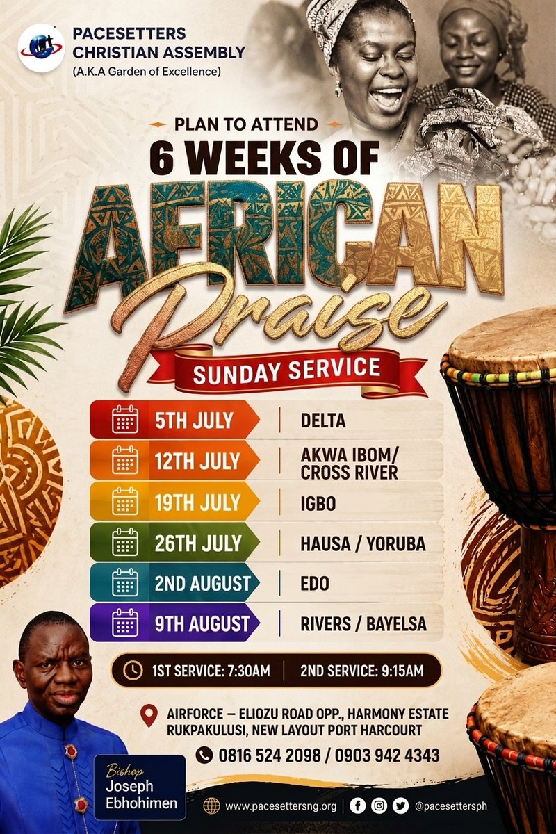 pacesettersph's tweet photo. It is that time of the year

Hurray it our African Praise Sunday Service.

Be a part of our 6 Weeks of African Praise Sunday Services.

Join us in person and online. 

See Fliers for details. https://t.co/APIsWyJ5xI
