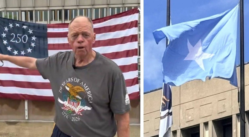 SaltyGoat17's tweet photo. 250th-anniversary American flag forced to be removed at Boston City Hall Plaza and replaced with the Somali flag because IT was "official"

THIS is Mayor Michelle Wu’s Boston...

The capital of one of the original 13 colonies HAS FALLEN!!! https://t.co/tTJAEx9Pvc