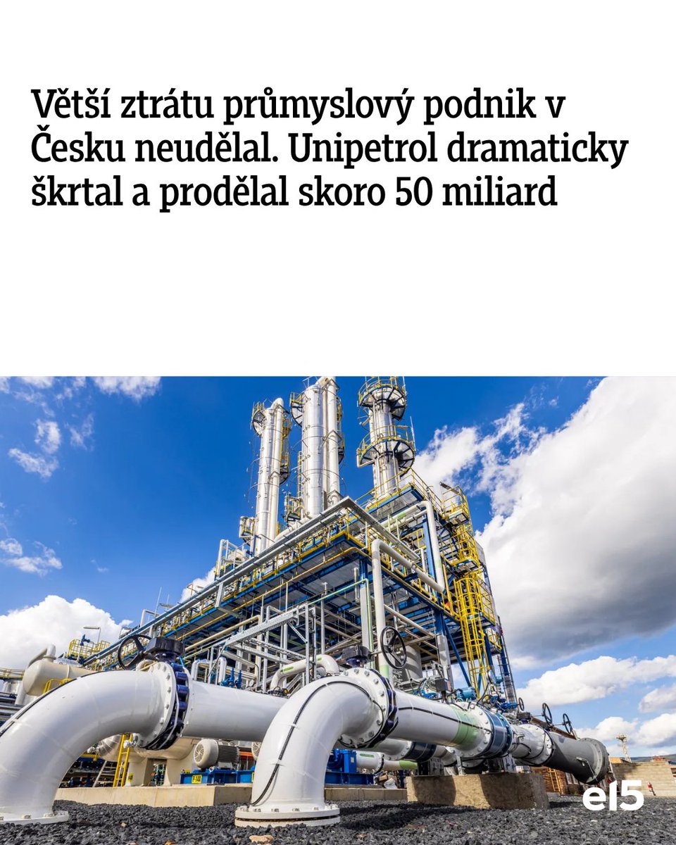 e15_cz's tweet photo. 📉 Čistá ztráta 46,7 miliardy korun. Největší česká chemická skupina Orlen Unipetrol pod novým vedením nenechává kámen na kameni a odepsala z hodnoty svých aktiv dalších 42 miliard. Souběžně s tím propustila už pětinu zaměstnanců.
👉 https://t.co/DUm41DEsSu https://t.co/1vvgUgNDqF
