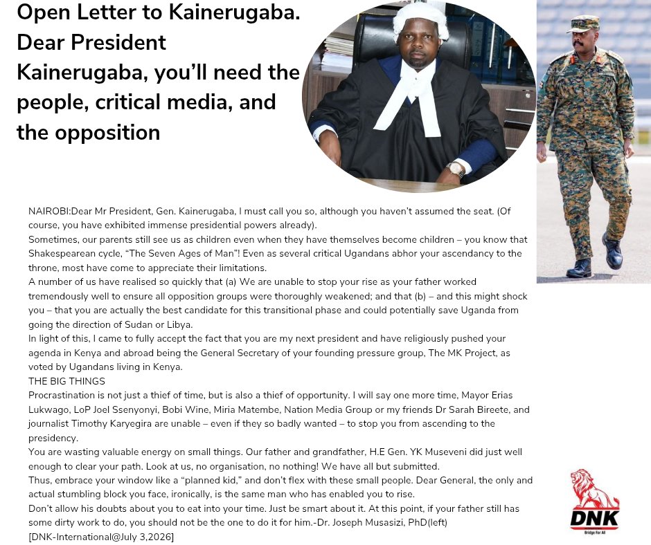 PeaceForumJ's tweet photo. Open Letter to Kainerugaba.
Dear President Kainerugaba,you’ll need the people,critical media and the opposition 

https://t.co/2FHvwwwHU5 https://t.co/y6nh4lyUPF