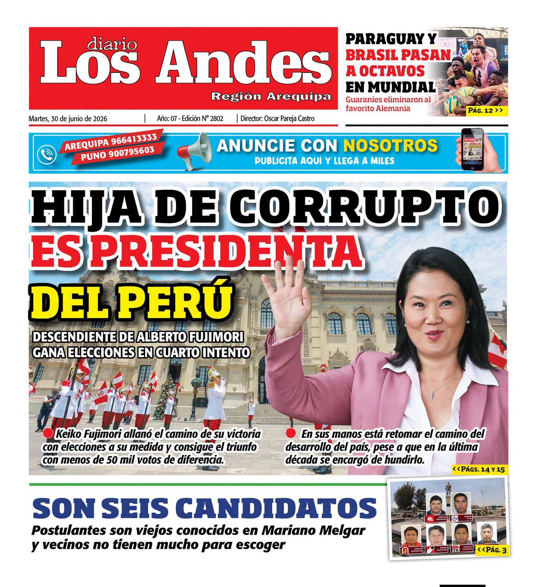 Pallariforme12's tweet photo. La prensa limeña: Keiko, la exprimera dama que nunca dejó de soñar y ahora es presidenta.

La prensa fuera de Lima: https://t.co/Xj7dJSvTJP