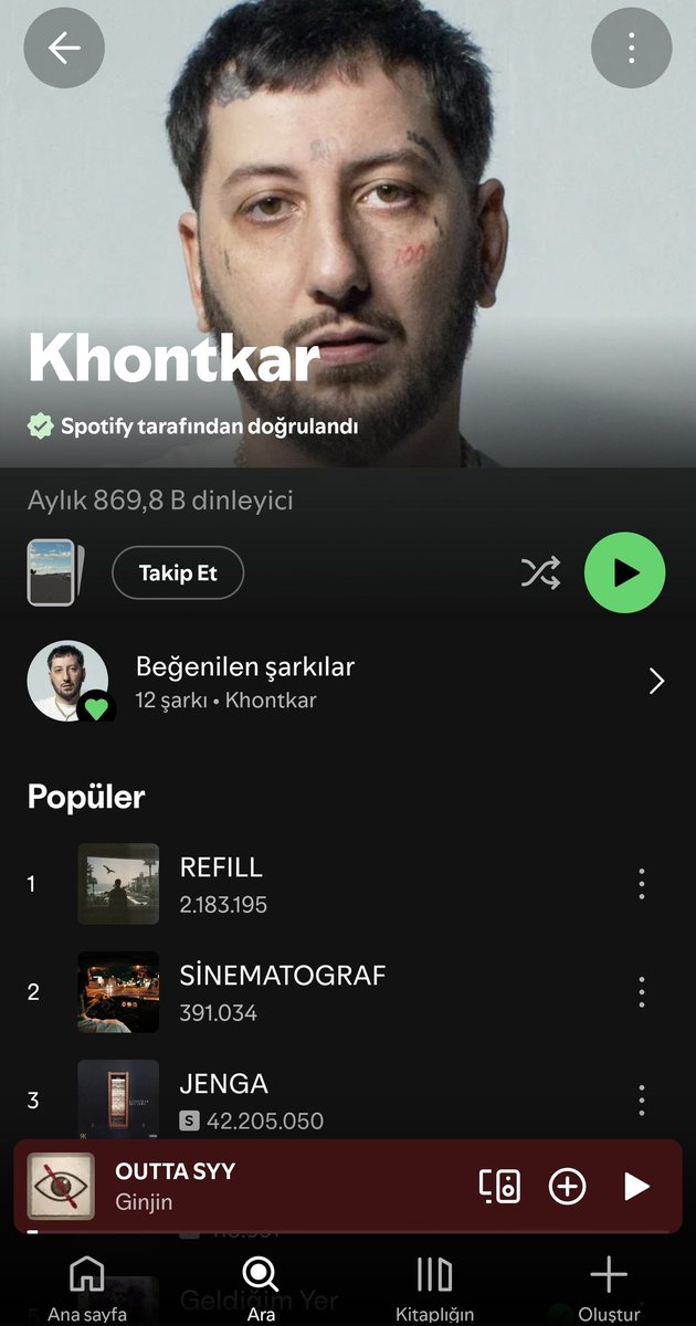 HitzEnArdz's tweet photo. ‼️SON DAKİKA‼️
Anlık olarak Khontkar'ın spotify top 10 şarkısının 8 i featlerden oluşuyor. https://t.co/ePX0pkjdzM