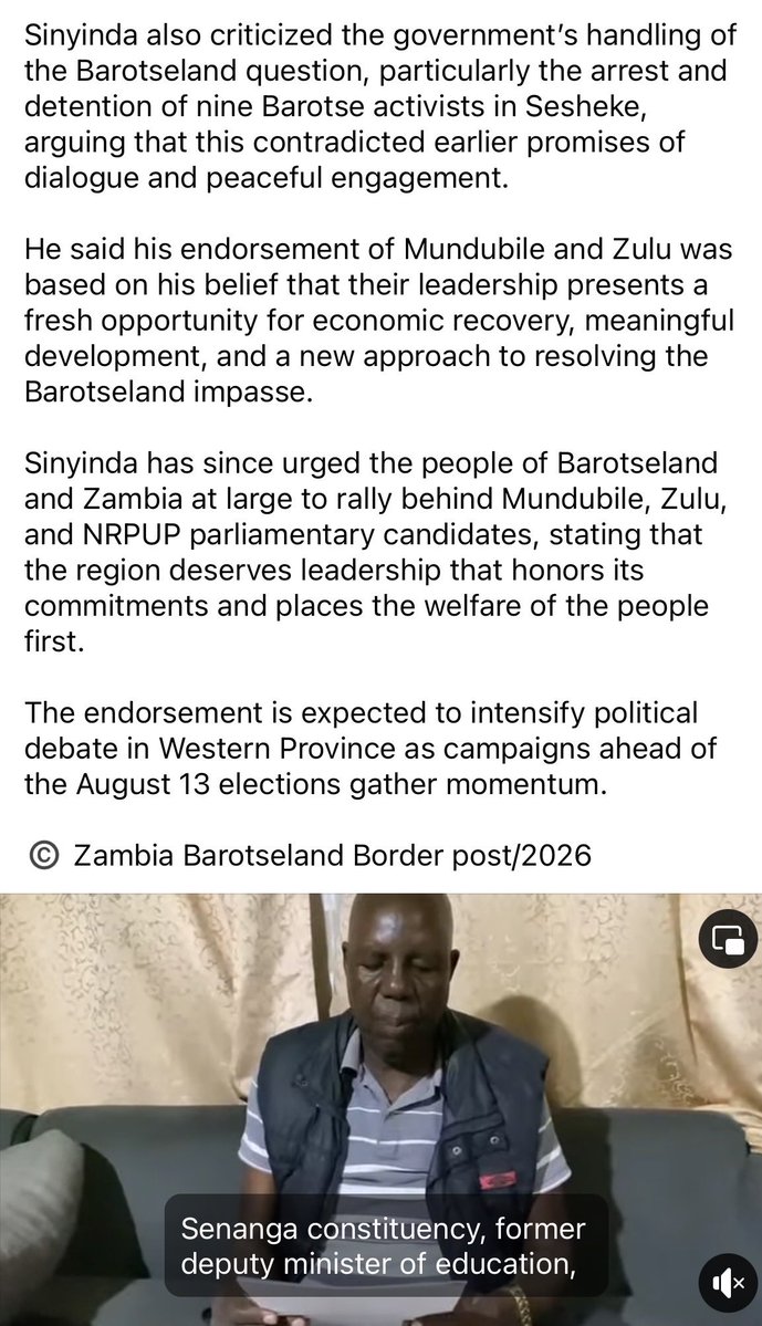 Mike42726245's tweet photo. Brian mundubile endorsed by Former ngambela of Barotseland https://t.co/u46X22BnhH