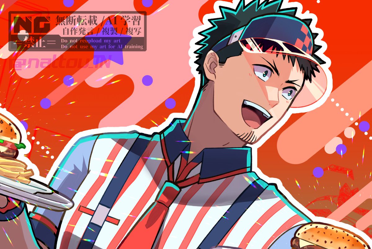 nattou_TN's tweet photo. コラボカフェ絵その6

保「カフカ!」
カ「10番テーブル片づけてきます!」
保「カフカ!」
カ「いらっしゃいませ、お席にご案内いたしますね」
保「カフカ!」
カ「了、4番テーブルに運んできます!」

鳴＆キコ「「なんでわかる(の)…!?」」
レノ「ただいまもどり…え、先輩休憩中では？」

 日比野カフカ https://t.co/vLbqW7jujM