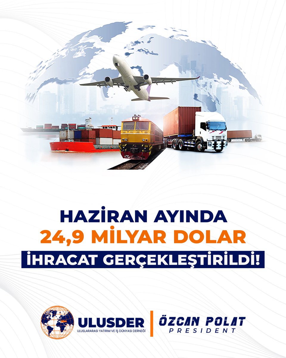 ulusder's tweet photo. Haziran ayında Türkiye’nin ihracatı 22,5 milyar dolar olarak gerçekleştirildi. 

Haziran ayında en fazla ihracat gerçekleştirilen ilk üç sektör:

• Otomotiv Endüstrisi: 3 milyar 337 milyon dolar
• Kimyevi Maddeler ve Mamulleri: 3 milyar 290 milyon dolar
• Çelik: 1 milyar 750 milyon dolar

Haziran ayında en fazla ihracat yapılan ilk üç ülke:

• Almanya: 1 milyar 971 milyon dolar
• ABD: 1 milyar 540 milyon dolar
• İtalya: 1 milyar 355 milyon dolar

Haziran ayında 915 firma ihracat yaptı. Yeni ihracatçı firmaların ihracata katkısı ise 102,9 milyon dolar olarak kaydedildi.

#ULUSDER #İhracat #Türkİhracatı #DışTicaret #TİM #ÖzcanPolat