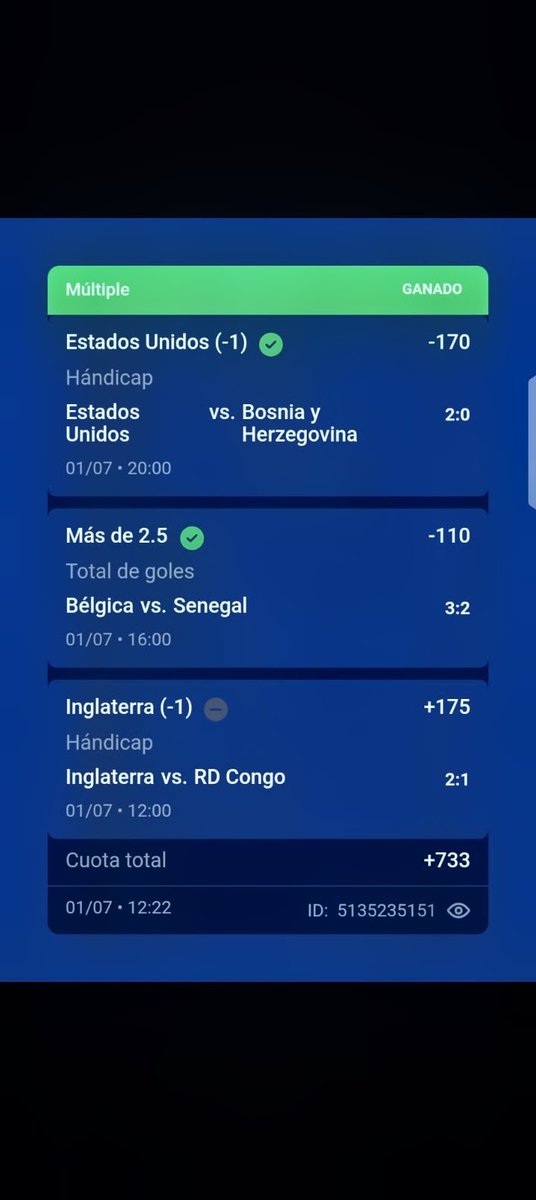 matabanqueros14's tweet photo. *Miércoles Parley*
-Futbol *Copa Del Mundo* Alta Over BELGICA (2.5)💵✅
-Futbol *Copa del Mundo* ENGLAND s  Ganar💵✅
-Futbol *Copa Del Mundo* ESTADOS UNIDOS a Ganar💵✅

*Pide ya le informacion  VIP de hoy Jueves para jugar duro con Fuerza WhatsApp+584126758092* https://t.co/X8pszqbI65
