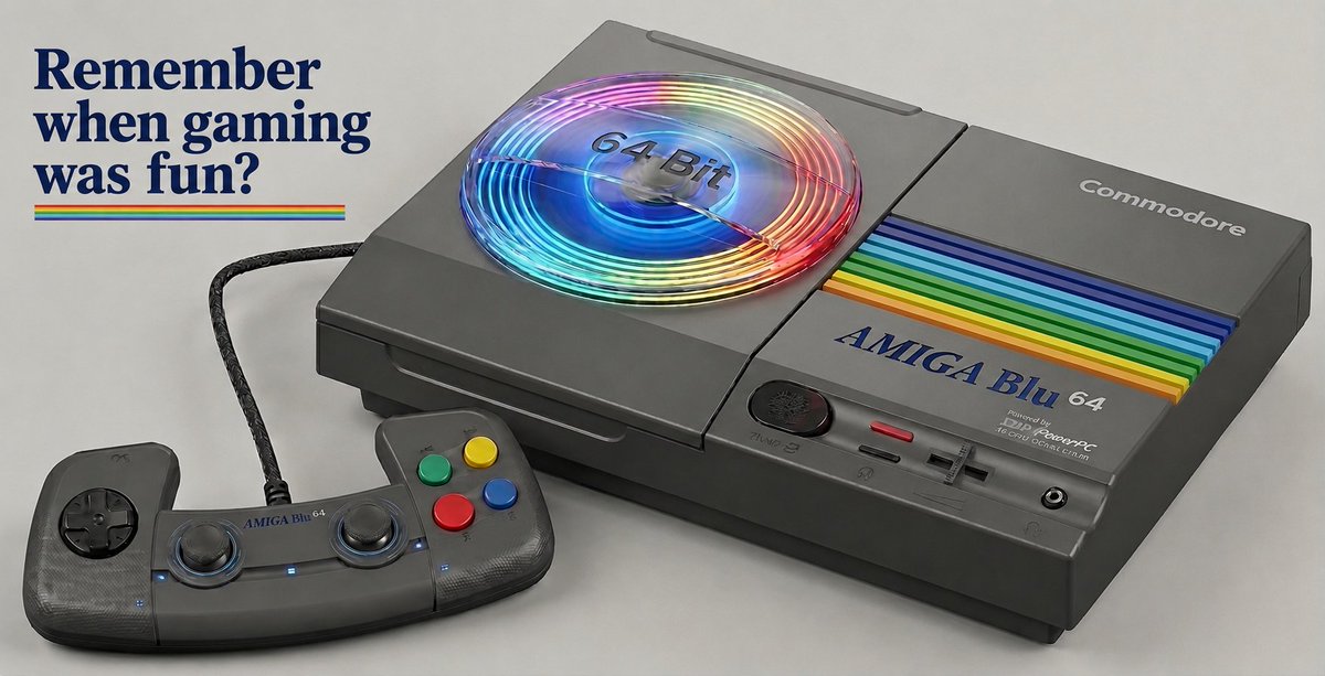 FranReloaded's tweet photo. Now that there's all this controversy over #Sony to completely abandon physical media, it's time for #Amiga to release a new #console that continue and defend the physical format. It doesn't cost anything to dream. #Commodore #AmigaCD32 #CommodoreAmiga #Amigadreamdesings https://t.co/AphGzJCi4G