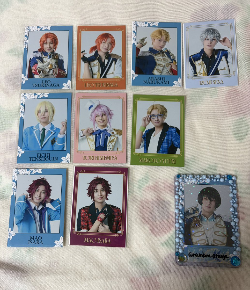 rainbow_orange_'s tweet photo. 【交換・譲渡】
あんさんぶるスターズ THE STAGE
Requiem from Knights
あんステ 返礼祭　チェキカ　ランブロ

譲：レオ、泉、嵐、◯真、◯真緒、◯英智、◯桃李
求
チェキ：ユニット凛月(最優先)
ランブロ：絵柄問わず凛月、桃李(◯とのみ)
定価

7/4マチネ前現地にて手渡し
お気軽にお声掛けください https://t.co/XldF9CrwGJ