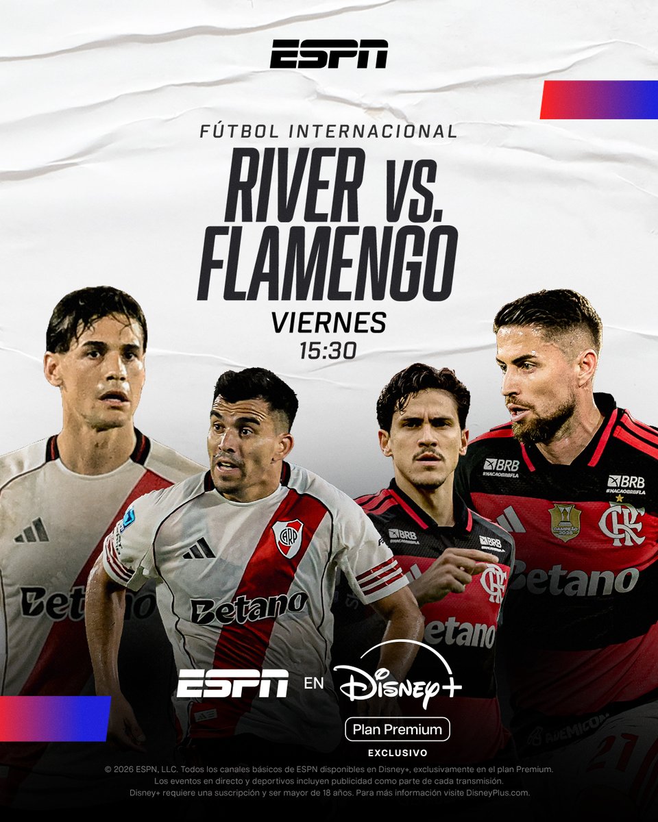 SC_ESPN's tweet photo. Y MIENTRAS SE JUEGA LA COPA DEL MUNDO... River y Flamengo se enfrentan en un verdadero partidazo de pretemporada.

🕰️ 15:30 (🇦🇷)

📺 #DisneyPlus Plan Premium https://t.co/Gkb6B9uKtZ
