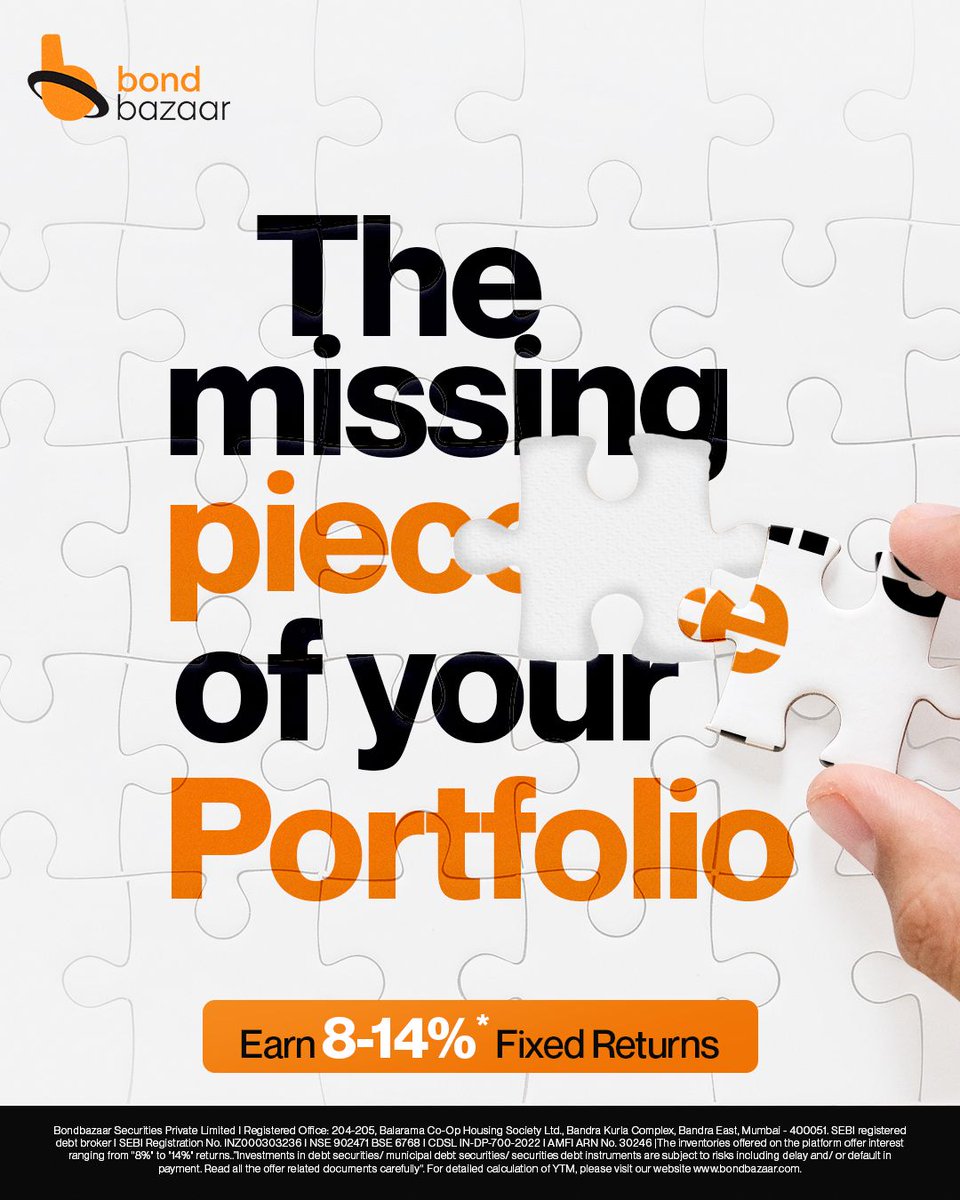 Bondbazaar_In's tweet photo. Every investment has a role.

Some seek growth. Others provide more predictable returns.

The key is knowing how they fit together.

Could bonds be the missing piece in your portfolio?

#Bondbazaar #PortfolioDiversification #FixedIncome #FinancialPlanning https://t.co/TBOPznAHk6