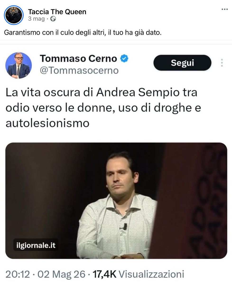 Rita_Cavallaro's tweet photo. Mentre la Procura di Roma indaga sulle gravissime minacce di morte nei miei confronti, arrivate al culmine di mesi di attacchi e persecuzioni messi a segno da una serie di personaggi, l’avvocato di #Sempio, Angela Taccia, legittima una delle pagine più attive della strategia del fango, la fantastica Taccia The Queen (GayxBrindisi 🤔). Tutto regolare, assicura la legale, anzi addirittura da ringraziare. 
Ecco un paio di perle “regolari” per la Taccia, un mix tra sessismo becero e omofobia. 
#Garlasco