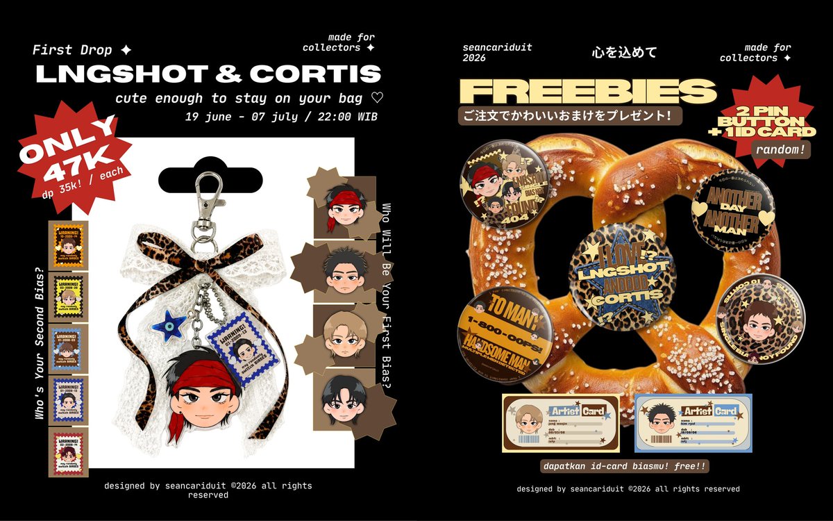 seancariduit's tweet photo. 𖹭 こんにちは! 🥨 ⊹ ࣪ ˖

PAIRING PROJECT #001 ⟡ 
keychain open pre-order!

📆 19 - 7 july (22:00 WIB)
🔗 https://t.co/J7dbspJNUP…
🛒 IDR https://t.co/rx26nkXwQV / each | DP https://t.co/QPk2dZCBY9

choose your favorite pair 𖹭 comes with a random pin button + member ID card ☕ https://t.co/jeFXr5zGzy