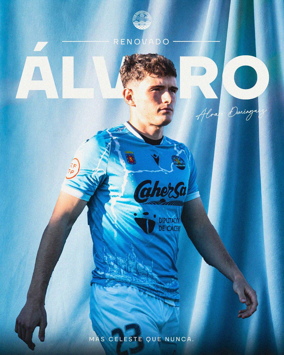 CDCORIA's tweet photo. 📋OFICIAL | RENOVACIÓN DE ÁLVARO DOMÍNGUEZ

👉🏻 Álvaro Domínguez Polo (Zafra, Badajoz; 16-05-2004) se convierte en la sétima renovación de las filas celestes de cara a la temporada 26/27.  

¡Volveremos a contar con la juventud, agresividad y salida de balón de Álvaro! ⚽️ 

📲 #MasCelesteQueNunca