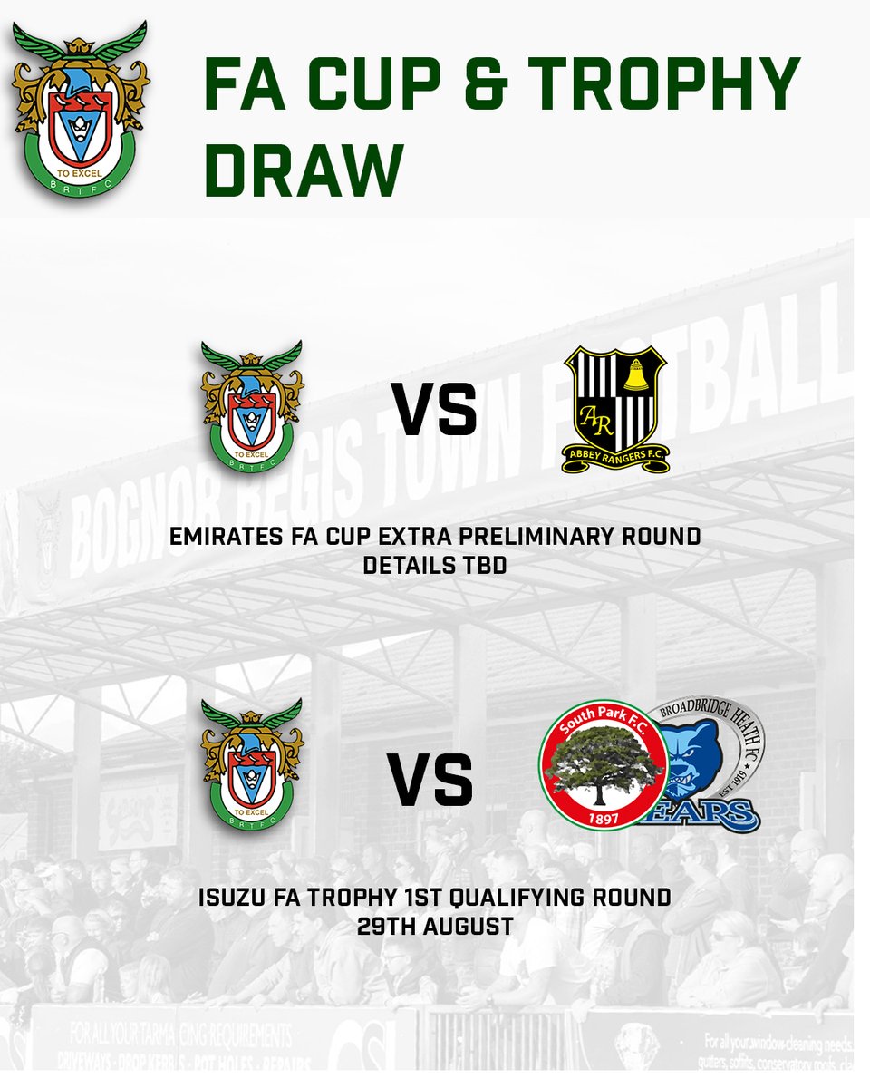 rocks1883's tweet photo. 🏆 We have been drawn at home in the @EmiratesFACup Extra Preliminary Round against @fc_abbeyrangers. The winner of this tie will host either @Bexhill_United or @egtfcwasps 

We also have a home tie in the Isuzu FA Trophy, facing the winners of @South_ParkFC vs @thebearsbbhfc https://t.co/PNCx9kethw