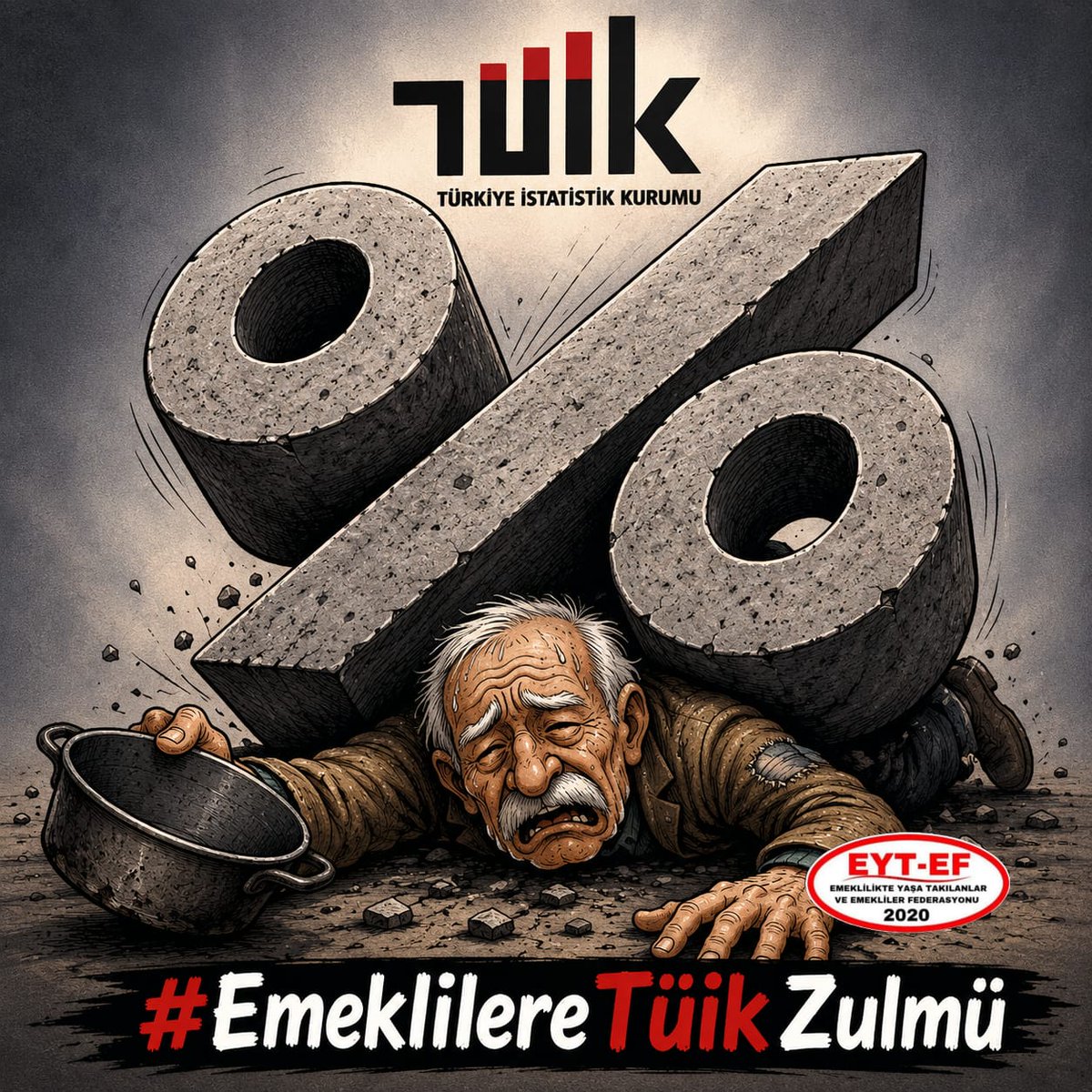 EYTLEVENTATACA1's tweet photo. 🔴EMEKLİLERE TÜİK ZULMÜ‼️🔥

Bugün açıklanan % 0,99'luk Haziran enflasyon farkı milyonlarca emekliye atılmış yeni bir yoksulluk zinciridir.

Bu rakam; 
Gerçeğin değil iktidarın görmek istediği tablonun rakamıdır.

#EmeklilereTüikZulmü
#5000KısmiZulmüneSon
#Emekli 5000 Kısmi https://t.co/lvtV3d5LnG