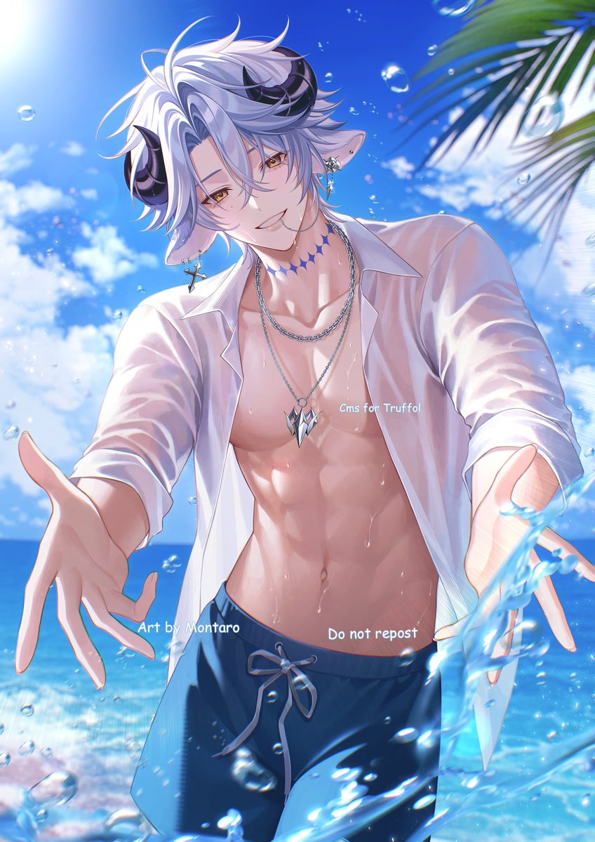Truffol's tweet photo. นี่แน่ะ~ น้ำเย็นดีไหมครับบาแบ๊ะ☺️🤲🏻💦
🌊☀️🐏🐑🤍

Art by @/MonMontaroo 
Cms for me
#BaabelArt https://t.co/SoDCkboEyt