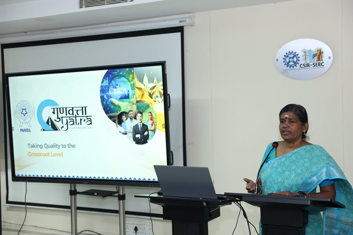 csir_serc's tweet photo. CSIR–Structural Engineering Research Centre, Chennai, organized a Gunvatta Yatra awareness programme on NABL Accreditation (ISO/IEC 17025:2017) for testing laboratories on 03 July 2026. The programme, held under the Quality Council of India (QCI) initiative. @CSIR_IND https://t.co/a0zLwsB9vR