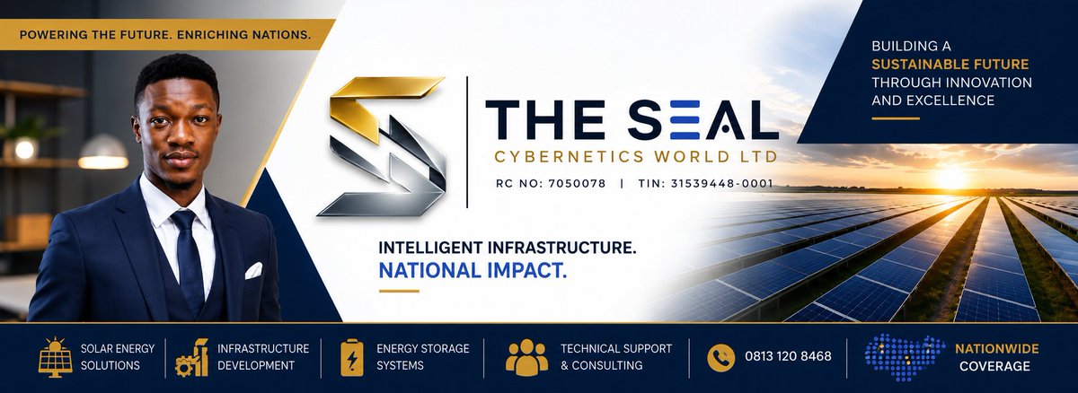 thesealconsult's tweet photo. Powering the future. Enriching nations.

At The Seal Cybernetics World Ltd, our goal is to build a future that is secure and sustainable. By providing Smart Infrastructure and advanced Solar Energy and Storage across the nation, we are making an impact that can be felt nationally https://t.co/5hfMNo4AJ9