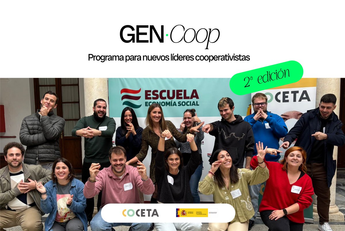 Coopsdetrabajo's tweet photo. 🔥GEN•Coop 2026 vuelve. Si tienes entre 20 y 35 años, curras en una #Cooperativa y quieres subir de nivel, rellena el cuestionario👇
https://t.co/Kx9R0xdQ93
🧨Candidaturas, hasta el 11/09/2026
-Mentores de primer nivel
-3 estancias presenciales q
-Networking 
#GENCoop https://t.co/Pjz1JYB03e