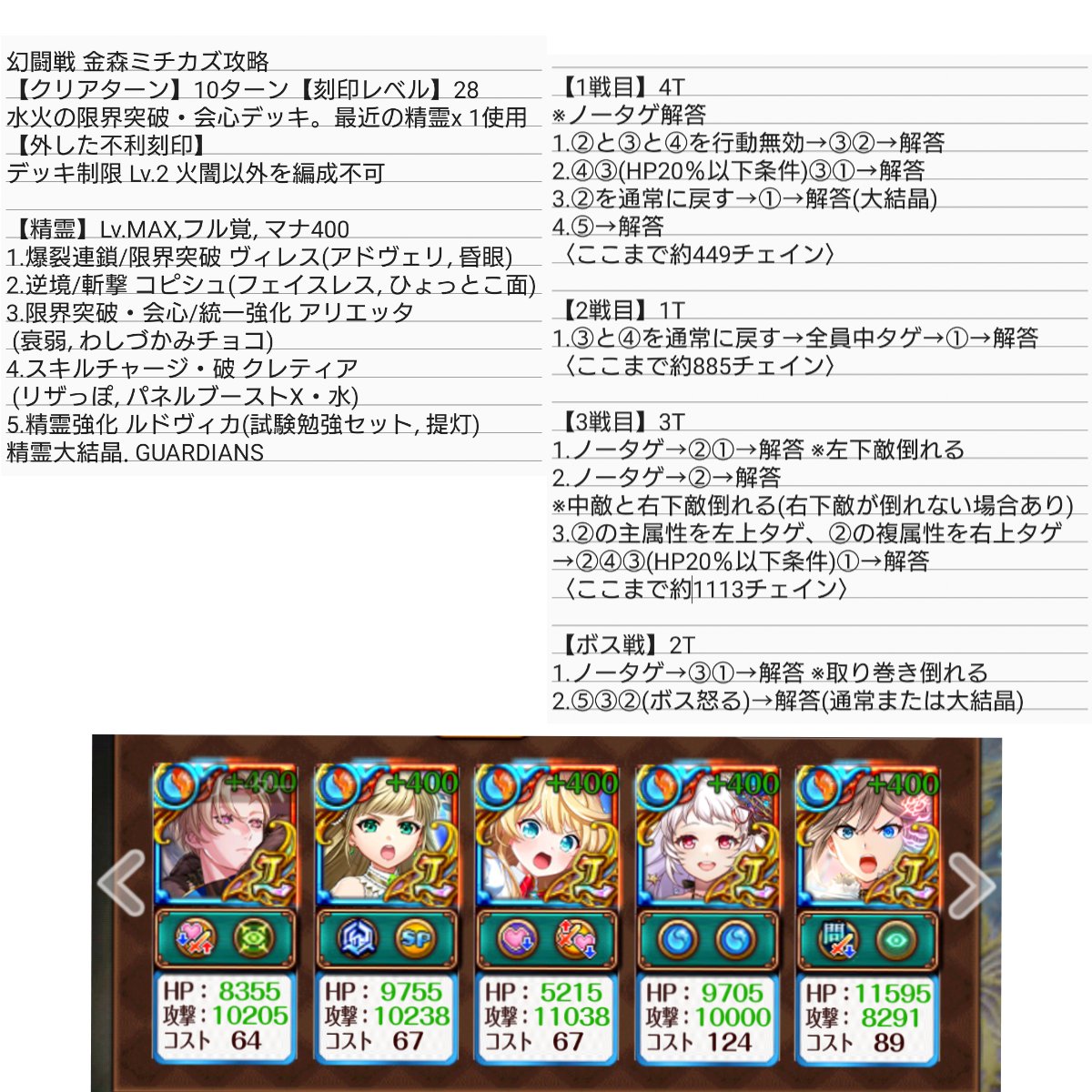 幻闘戦 金森ミチカズ攻略 【クリアターン】10ターン 【刻印レベル】28 