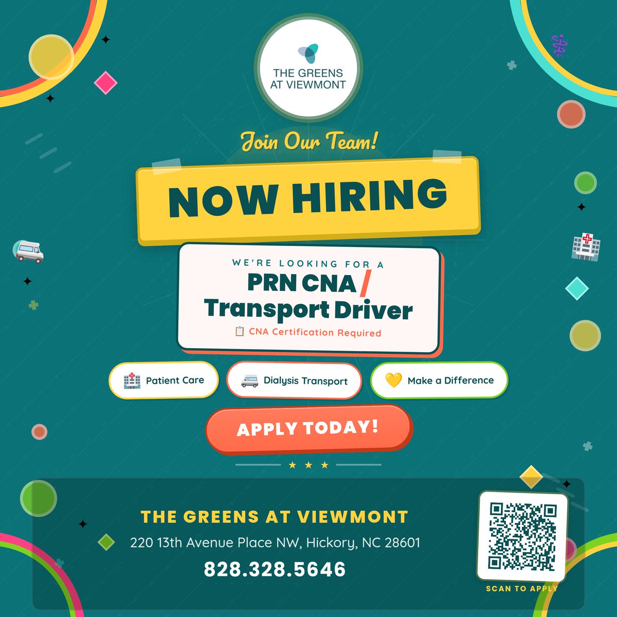 TheViewmont's tweet photo. Join Our Team at The Greens at Viewmont!

We're looking for a compassionate and dependable PRN CNA / Transport Driver to help make a difference in the lives of our residents every day! https://t.co/XKK6hqB3QD